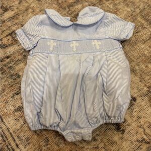 Blue and White Striped Cross Baby Bubble Easter